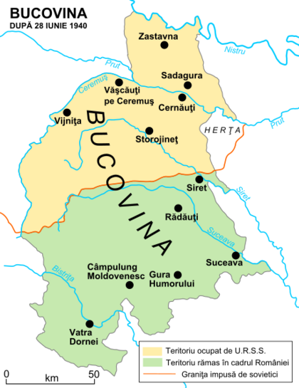 Teilung der Bukowina nach dem 28. Juni 1940 [Foto: Wikimedia Commons].
