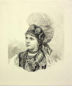 Typus einer Slowenin aus Krain, Pinselzeichnung von Hugo Charlemont vor 1891 [Foto: ÖNB Wien, Bildarchiv Inv. Nr. Pk 1131, 381].